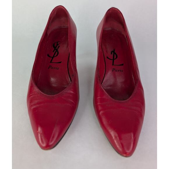 Vintage YSL Paris Shoes Size 8N Cherry Red Leather Pumps - Picture 8 of 11